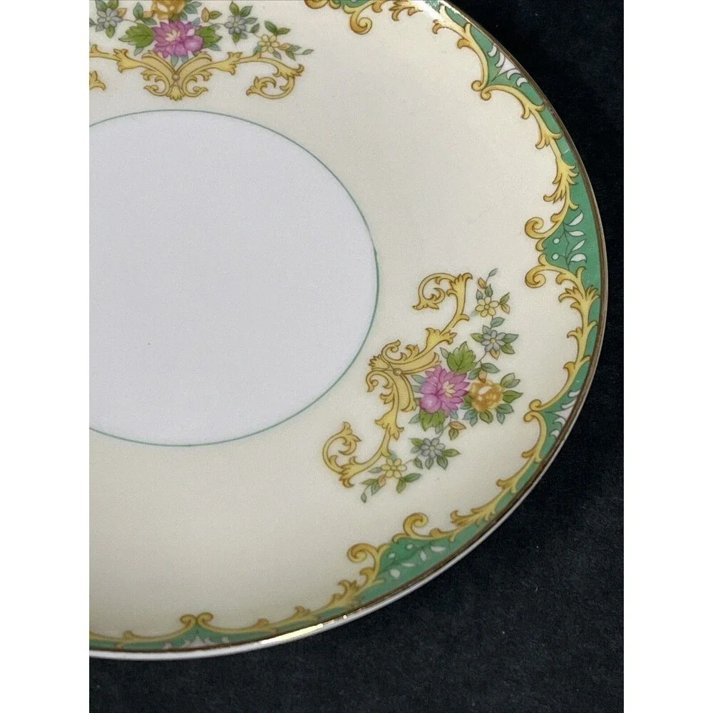 1930s Noritake Tiffany M‎ Bread Dessert Plate 6.75” Gold Trim Ivory Aqua Beige